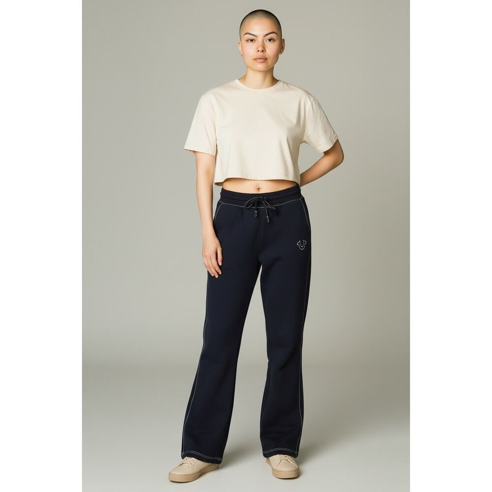 True Religion Women's Black Joey Mid Rise Big T Flare Sweat Pant Sz. S/P